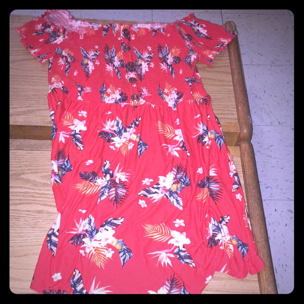 Orange off the shoulder mini dress